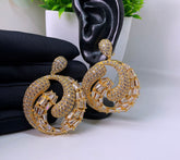 Crescent gold-plated zirconia dangle statement female earrings